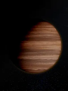 Detail planety Jupiter s hvězdami na tmavém pozadí vesmíru